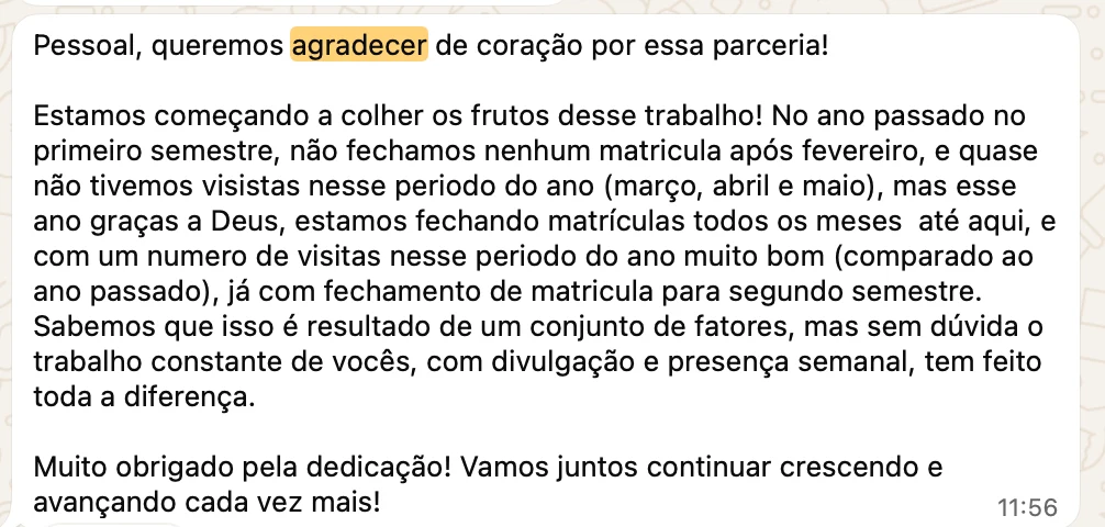 Print de mensagem enviada pela direção do Colégio Educativa, sem identificação pessoal