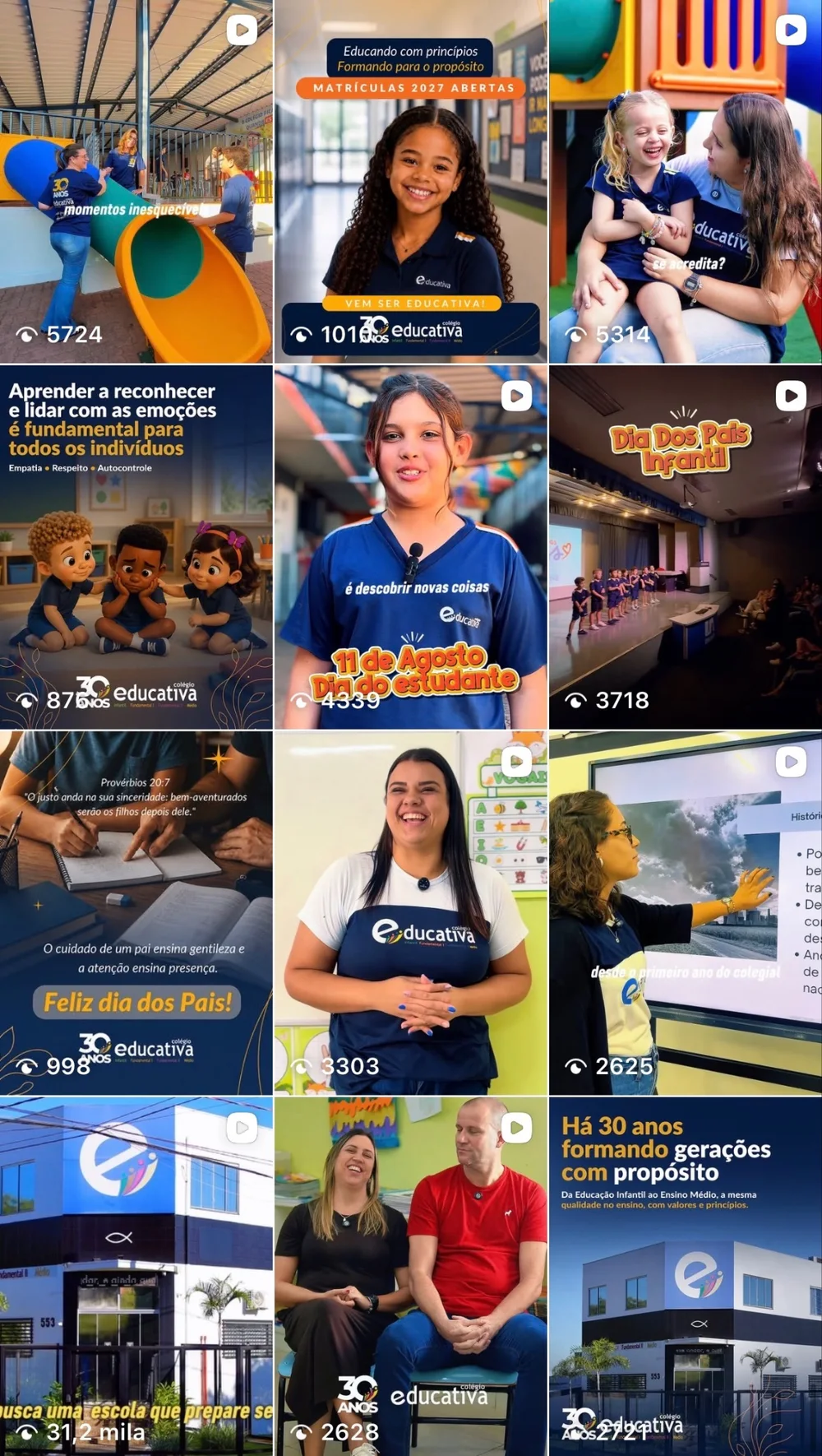 Grade de publicações do Instagram do Colégio Educativa durante a campanha de 30 anos
